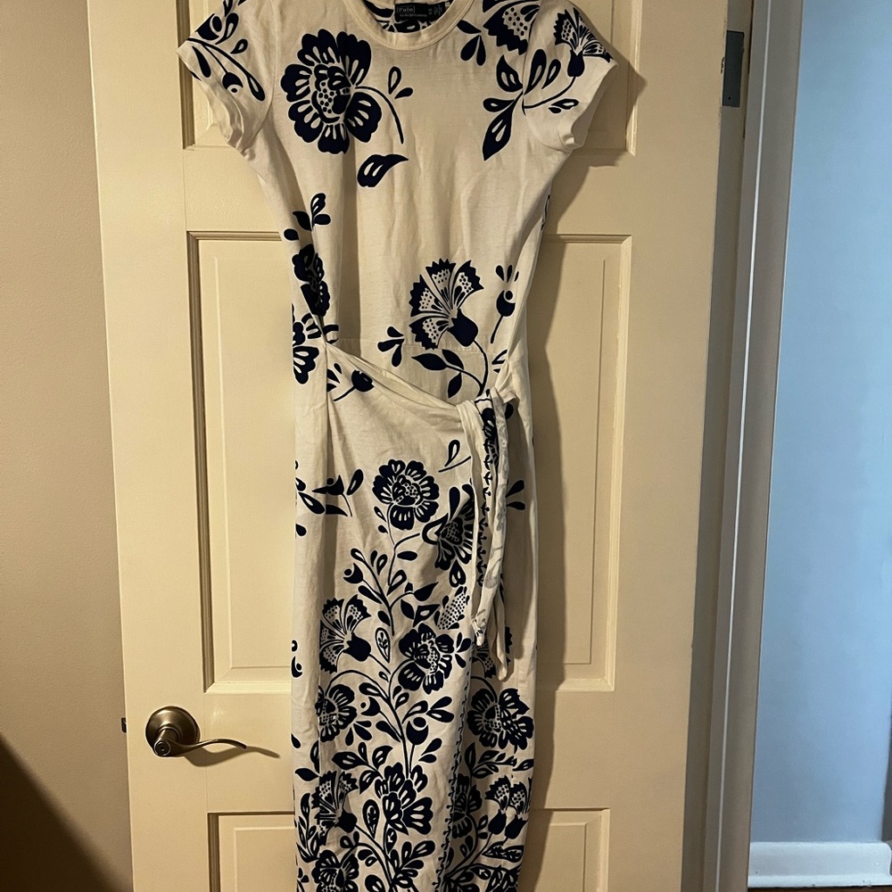 Polo by Ralph Lauren White Maxi Dress with Navy Floral Print